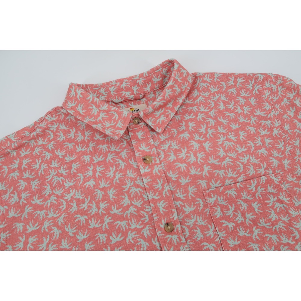 Marine Layer Resort Shirt Mens Large Coral Pink Palm Tree Short Sleeve